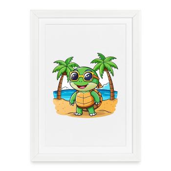 Turtle Funny Cartoon Summer Beach Sunglasses - Framed poster (27 × 37 cm) - white - Front