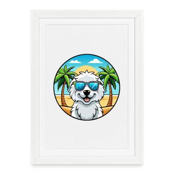 Kuvasz Hongrois Race Chien Dessin Animé Lunettes De Soleil Plage - Affiche encadrée (27 × 37 cm) - blanc - Devant