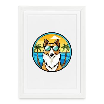 Smooth Collie Dog Breed Cartoon Sunglasses Beach - Framed poster (27 × 37 cm) - white - Front