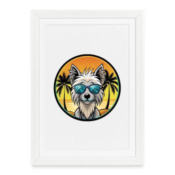 Chinese Crested Dog Breed Cartoon Sunglasses Beach - Framed poster (27 × 37 cm) - white - Front
