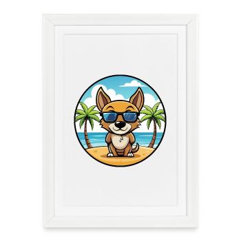 St Miguel Boeud Chien Race Dessin Animé Lunettes De Soleil Plage - Affiche encadrée (27 × 37 cm) - blanc - Devant