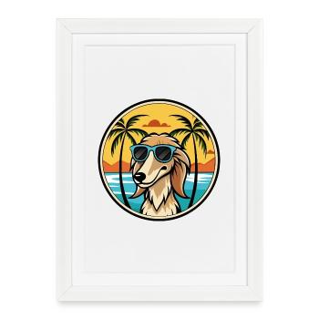 Saluki Dog Breed Cartoon Sunglasses Beach - Framed poster (27 × 37 cm) - white - Front