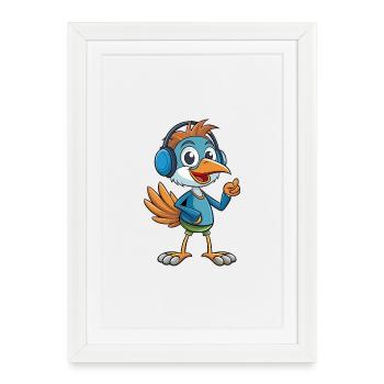 Ostrich Funny Cartoon Character Headphone Music - Framed poster (27 × 37 cm) - white - Front