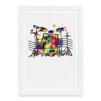 Geometric Neon Drum Set - Framed poster (27 × 37 cm) - white - Front