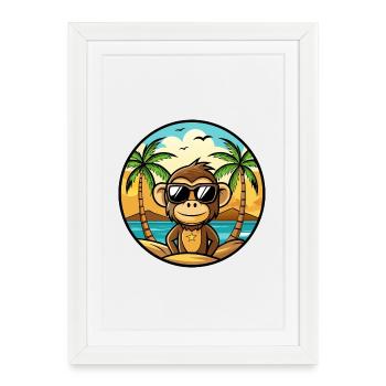 Singe Drôle Dessin Animé Plage D’été Lunettes De Soleil Cool - Affiche encadrée (27 × 37 cm) - blanc - Devant