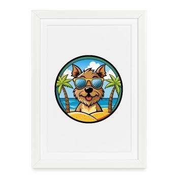 Border Terrier Dog Breed Cartoon Sunglasses Beach - Framed poster (27 × 37 cm) - white - Front