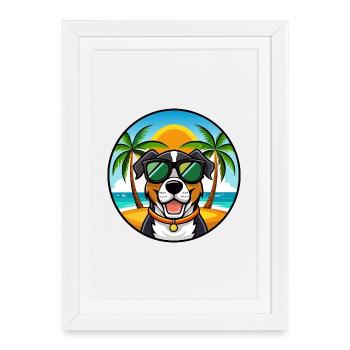 Grand Bouvier Suisse Race Cartoon Beach - Affiche encadrée (27 × 37 cm) - blanc - Devant