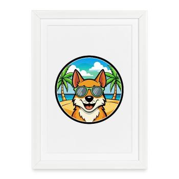 Scandinavian Dog Breed Cartoon Sunglasses Beach - Framed poster (27 × 37 cm) - white - Front