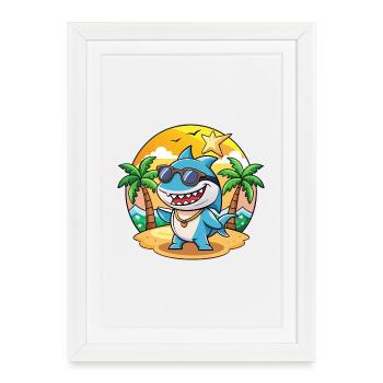 Shark Funny Cartoon Summer Beach Sunglasses - Framed poster (27 × 37 cm) - white - Front