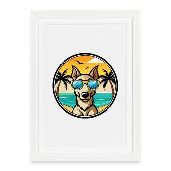 Lurcher chien race dessin animé lunettes de soleil plage - Affiche encadrée (27 × 37 cm) - blanc - Devant