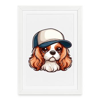 Chien Cavalier King Charles chien - casquette - Affiche encadrée (27 × 37 cm) - blanc - Devant