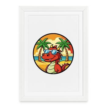Dragon Funny Cartoon Lunettes de soleil de plage d’été cool - Affiche encadrée (27 × 37 cm) - blanc - Devant