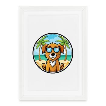 Fauve De Bretagne Race De Chien Dessin Animé Lunettes De Soleil Plage - Affiche encadrée (27 × 37 cm) - blanc - Devant