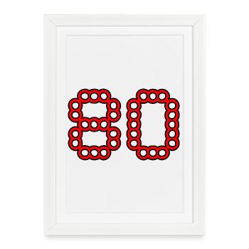 80. 80 ANS. 80e ANNIVERSAIRE. ANNIVERSAIRE 80 ANS. - Affiche encadrée (27 × 37 cm) - blanc - Devant