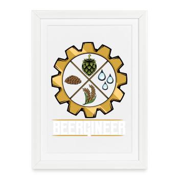 Emblème du Beergineer Brau-Gear - Affiche encadrée (27 × 37 cm) - blanc - Devant