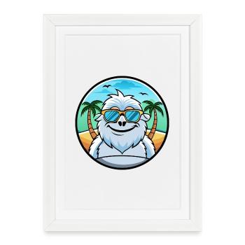 Yeti Funny Cartoon Summer Beach Sunglasses Sticker - Framed poster (27 × 37 cm) - white - Front