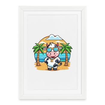 Cow Funny Cartoon Summer Beach Sunglasses - Framed poster (27 × 37 cm) - white - Front