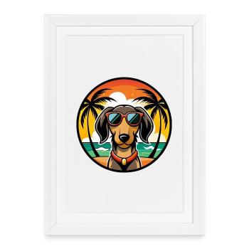 Teckel de Westphalie Race De Chien Dessin Animé Plage - Affiche encadrée (27 × 37 cm) - blanc - Devant
