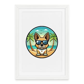 Braque Français Chien Race Dessin Animé Lunettes de Soleil Plage - Affiche encadrée (27 × 37 cm) - blanc - Devant