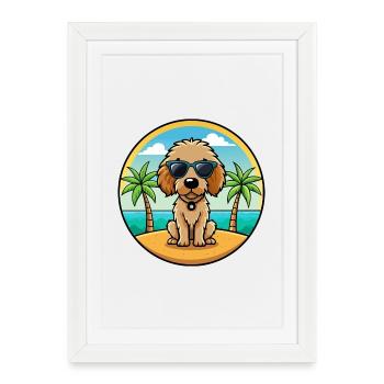 Spanish Water Dog Breed Cartoon Sunglasses Beach - Framed poster (27 × 37 cm) - white - Front