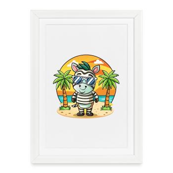 Zebra Funny Cartoon Summer Beach Lunettes de soleil - Affiche encadrée (27 × 37 cm) - blanc - Devant