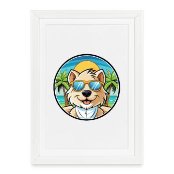 Bolognese Chien Race Dessin Animé Lunettes De Soleil Plage - Affiche encadrée (27 × 37 cm) - blanc - Devant