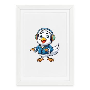 Mouette Funny Cartoon Character Musique de casque - Affiche encadrée (27 × 37 cm) - blanc - Devant