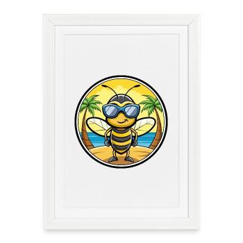 Biene Lustige Cartoon Sommer Strand Sonnenbrille Aufkleber - Gerahmtes Poster (27 × 37 cm) - Weiß - Vorne