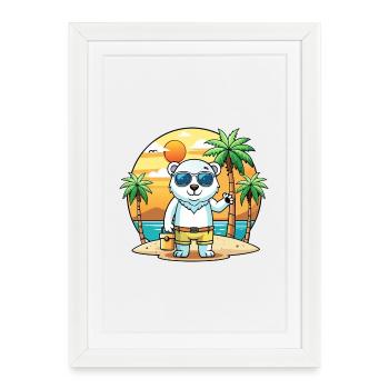Lunettes de soleil de plage d’été de dessin animé drôle drôle d’ours polaire - Affiche encadrée (27 × 37 cm) - blanc - Devant
