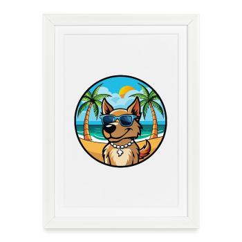 Magyar Agar Chien Race Dessin Animé Lunettes de soleil Plage - Affiche encadrée (27 × 37 cm) - blanc - Devant