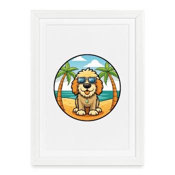 Spanish Water Dog Breed Cartoon Sunglasses Beach - Framed poster (27 × 37 cm) - white - Front