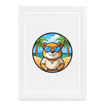 Cochon d’Inde Drôle Dessin Animé Plage Été Lunettes de soleil - Affiche encadrée (27 × 37 cm) - blanc - Devant