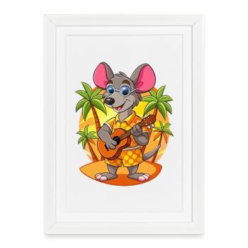 Drôle de Rat Lunettes de soleil de plage d’été hawaïen - Affiche encadrée (27 × 37 cm) - blanc - Devant
