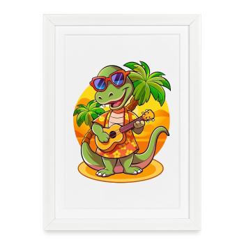 Drôle Serpent Dessin Animé Plage D’été Lunettes De Soleil Guitare - Affiche encadrée (27 × 37 cm) - blanc - Devant