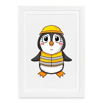 Topping out penguin house building house building gift - Framed poster (27 × 37 cm) - white - Front