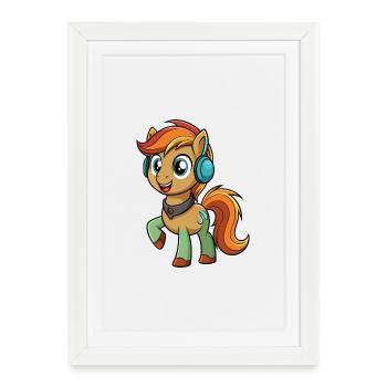 Pony Funny Cartoon Character Headphone Music - Framed poster (27 × 37 cm) - white - Front