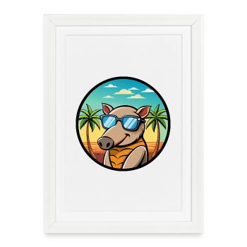 Tapir Funny Cartoon Summer Beach Sunglasses Cool - Framed poster (27 × 37 cm) - white - Front