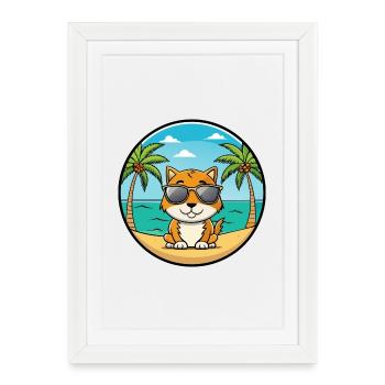 Chypre Chat Race Dessin Animé Lunettes De Soleil Plage - Affiche encadrée (27 × 37 cm) - blanc - Devant