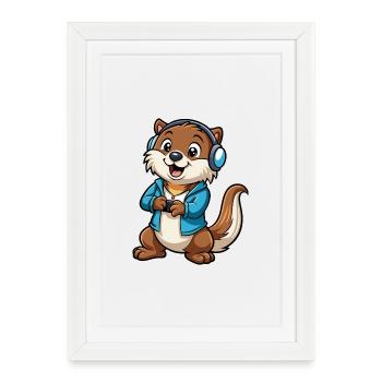 Loutre Funny Cartoon Character Musique de casque - Affiche encadrée (27 × 37 cm) - blanc - Devant