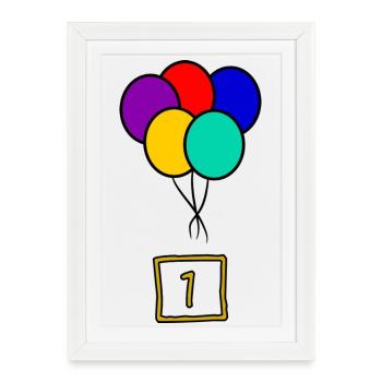 1. 1 AN. 1er ANNIVERSAIRE. ANNIVERSAIRE 1 AN - Affiche encadrée (27 × 37 cm) - blanc - Devant