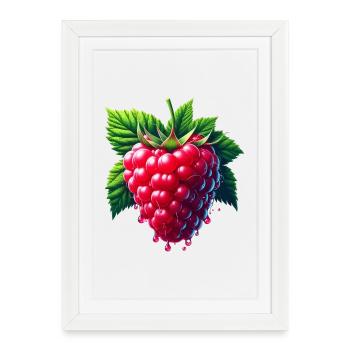 Runny leafy raspberry - Framed poster (27 × 37 cm) - white - Front