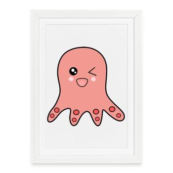 Oktopus Meerestiere - Gerahmtes Poster (27 × 37 cm) - Weiß - Vorne