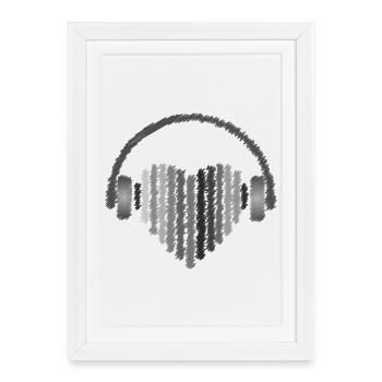 Conception d’écouteurs en forme de cœur - Affiche encadrée (27 × 37 cm) - blanc - Devant