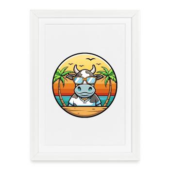 Cow Funny Cartoon Summer Beach Sunglasses Sticker - Framed poster (27 × 37 cm) - white - Front