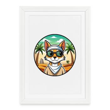 Lunettes de soleil de race de chat Mau arabe de plage - Affiche encadrée (27 × 37 cm) - blanc - Devant
