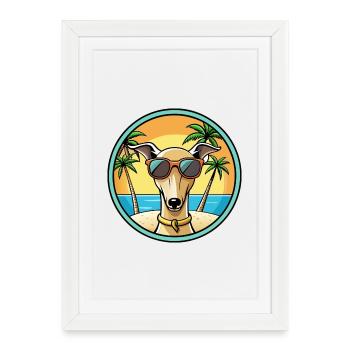 Lévrier italien race chien dessin animé lunettes de soleil plage - Affiche encadrée (27 × 37 cm) - blanc - Devant
