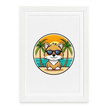 Jouet Spitz Allemand Chien Race Dessin Animé Lunettes De Soleil Plage - Affiche encadrée (27 × 37 cm) - blanc - Devant
