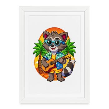 Drôle de raton laveur dessin animé lunettes de soleil de plage d’été - Affiche encadrée (27 × 37 cm) - blanc - Devant