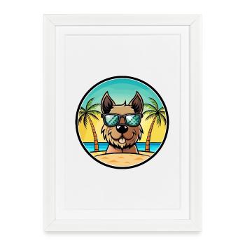Gull Terrier Chien Race Dessin Animé Lunettes De Soleil Plage - Affiche encadrée (27 × 37 cm) - blanc - Devant