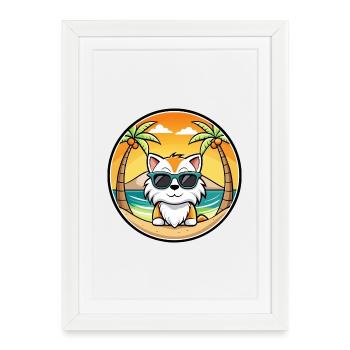 Ragdoll Cat Breed Cartoon Lunettes de soleil Beach - Affiche encadrée (27 × 37 cm) - blanc - Devant